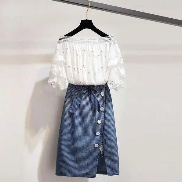 Женская шифоновая блузка с блестками и открытыми плечами + кружевная Лоскутная