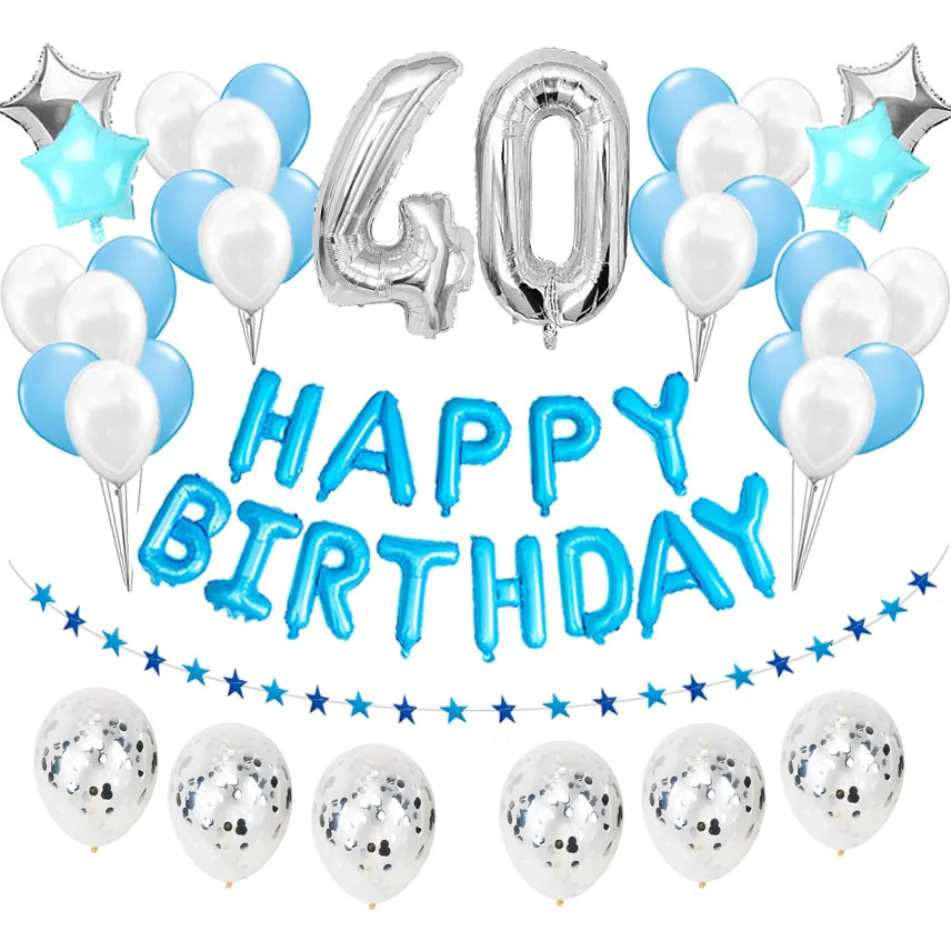37pcs silver blue 40 37 шт. 1st 1 2 3 4 5 6 7 8 9 10 18 21st 30 40 50 лет с днем рождения Количество воздушных шаров комплект вечерние аксессуары для взрослых и детей, для мальчиков и девочек - Цвет: 37pcs silver blue 40
