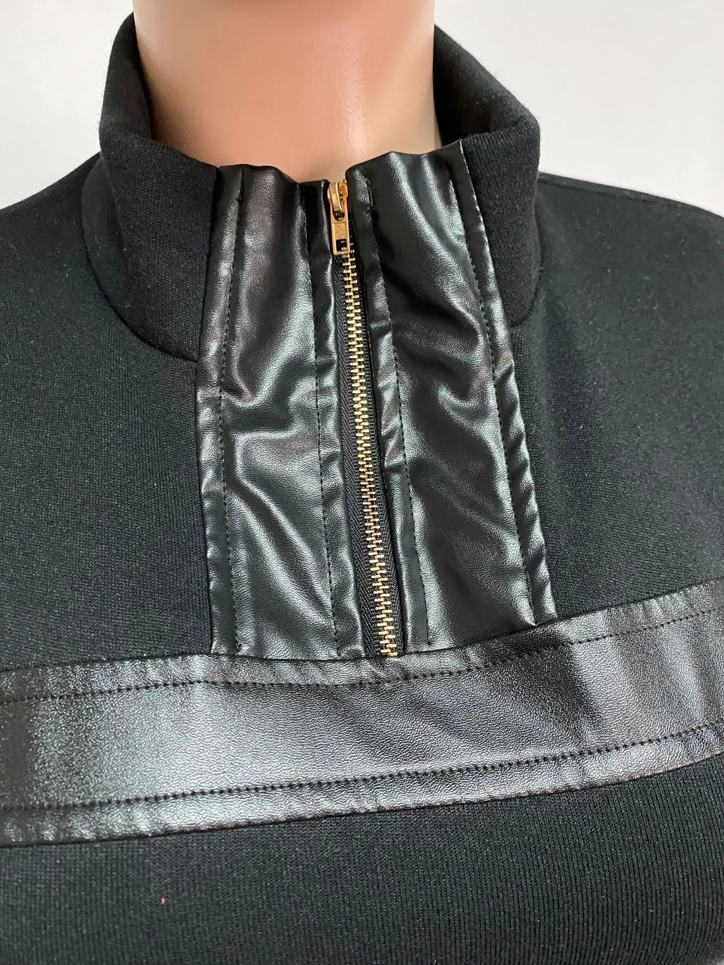 

Winter Fall Women Pu Leather Two Piece Set Turn Down Collar Sweatshirt Crop Top + Long Pants Streetwear Clothes for Women Outfit