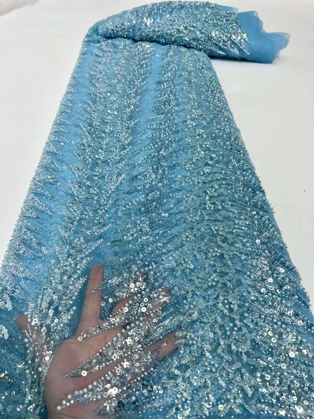 

African Design French Lace 21JRB-122101 With Sequins Beads Material for Fashion Bridal Women Show or Party Dress