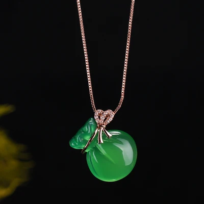 Женский кулон из серебра 925 пробы с натуральным нефритом|Подвески| |