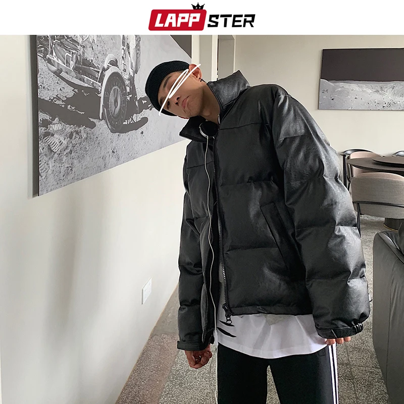 LAPPSTER PU черная уличная зимняя куртка для мужчин мужские корейские пуховые куртки пальто для мужчин Harajuku Толстая теплая парка в стиле хип-хоп 3XL