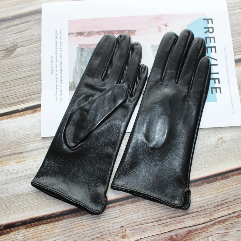 Bickmods New Women Black Fashion Touchable No Inside Straight Style Genuine Leather Sheepskin Thin Section Gloves | Аксессуары для