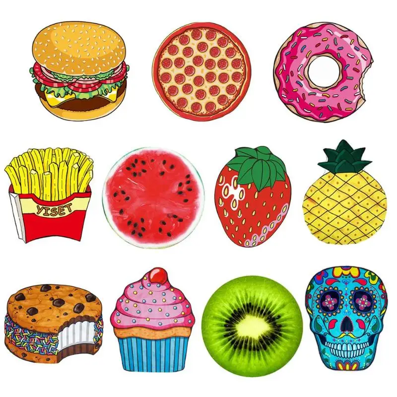 Fashion Polyeater Beach Towel Tapestry Hamburger Fruit Print Picnic Mat Beach Blanket for Outdoor Travel Camping Mat Home Decor