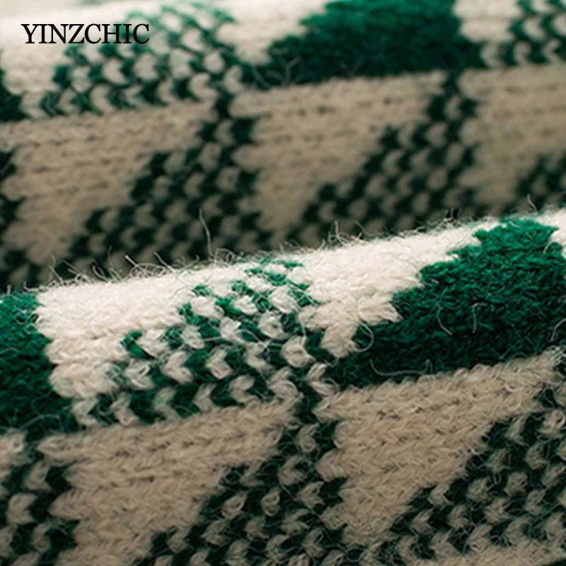 Новый женский осенний вязаный костюм клетчатый жилет Tessels + платье-карандаш