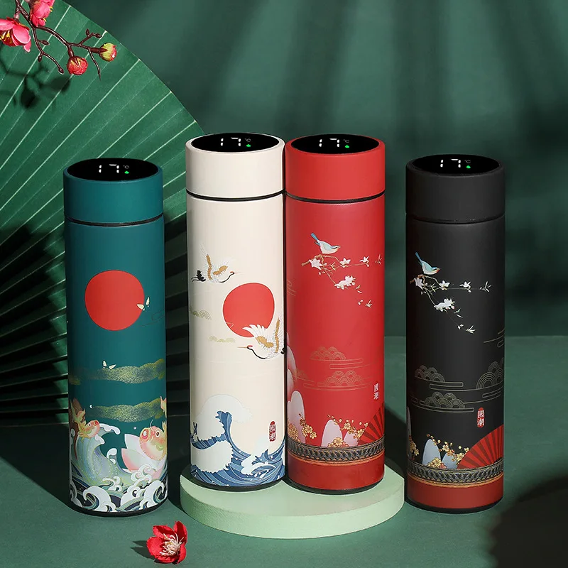 

LCD Smart Insulated Thermos Water Bottle Stainless Steel Tumbler Travel Coffe Mug Tea Infuser Bottle Chinese Style Thermos Cup