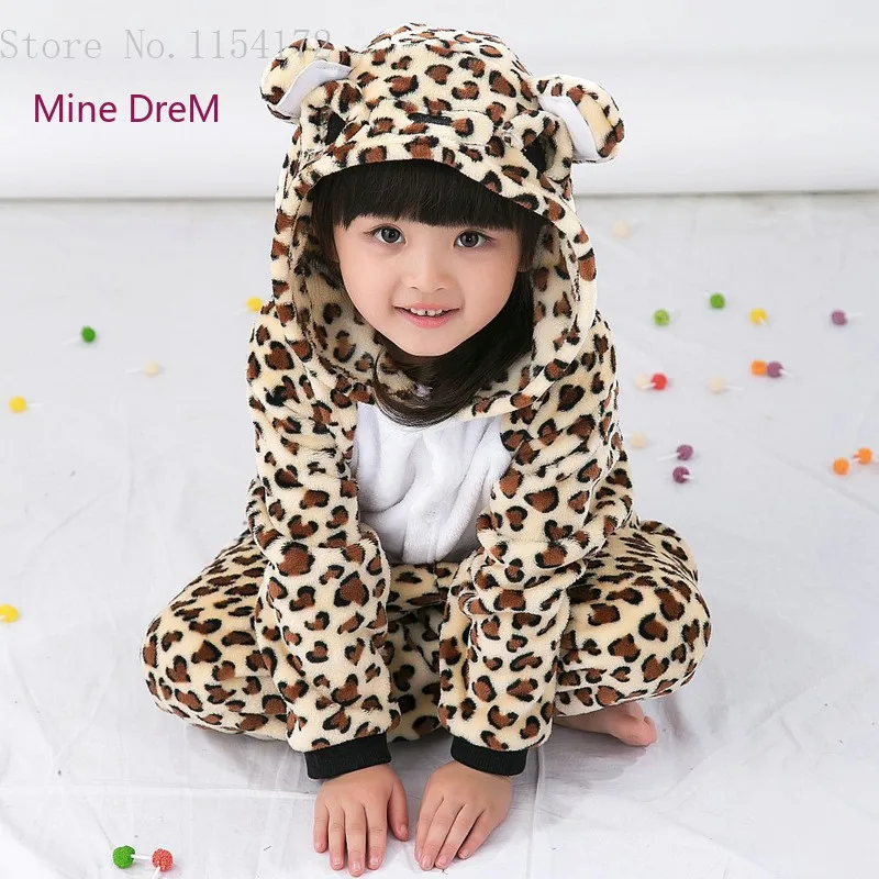 Пижама унисекс с леопардовым принтом медведя для мальчиков и девочек Фланелевая