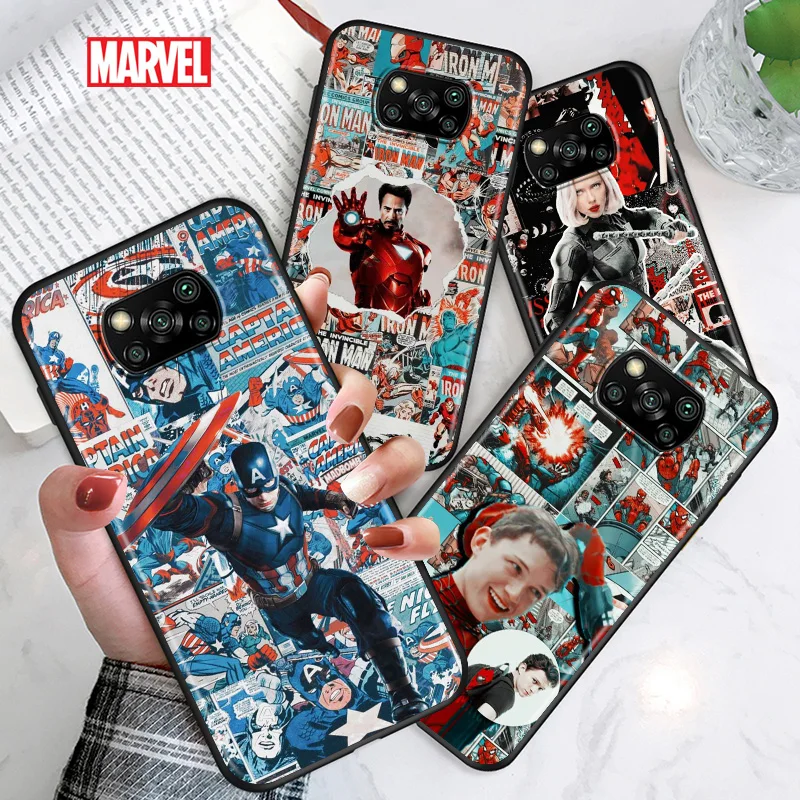 

Retro Marvel Comics For Xiaomi Poco C3 M3 M2 X3 NFC X2 F2 Pro F1 F3 Mi Play Mix 3 A2 Lite A1 6 5X Black Soft Phone Case