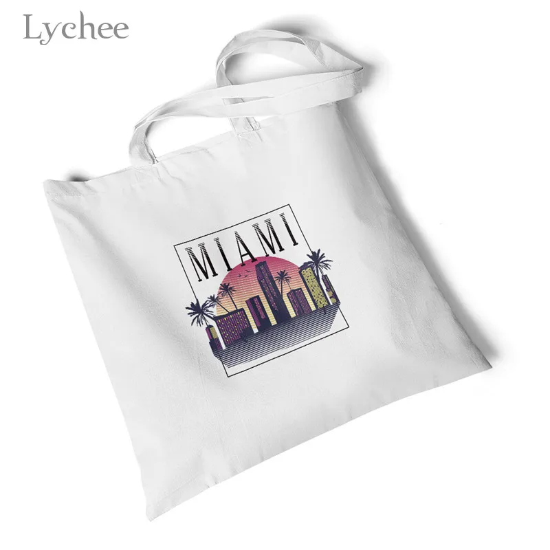 retro miami Lychee Harajuku Liverpool Nashville Женская Холщовая Сумка с принтом Большая складная сумка для покупок оригинальная дорожная сумка на плечо - Цвет: retro miami