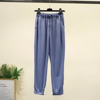 cotton linen nine capris pants women summer solid harem pants elastic waist loose casual linen trousers