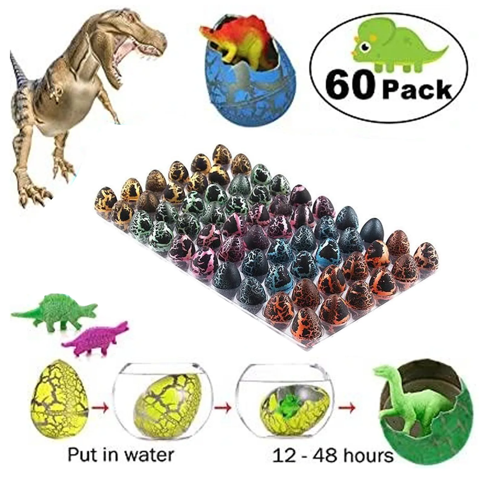 60 шт. Волшебные Растущие Яйца динозавра инкубация динозавр добавление воды