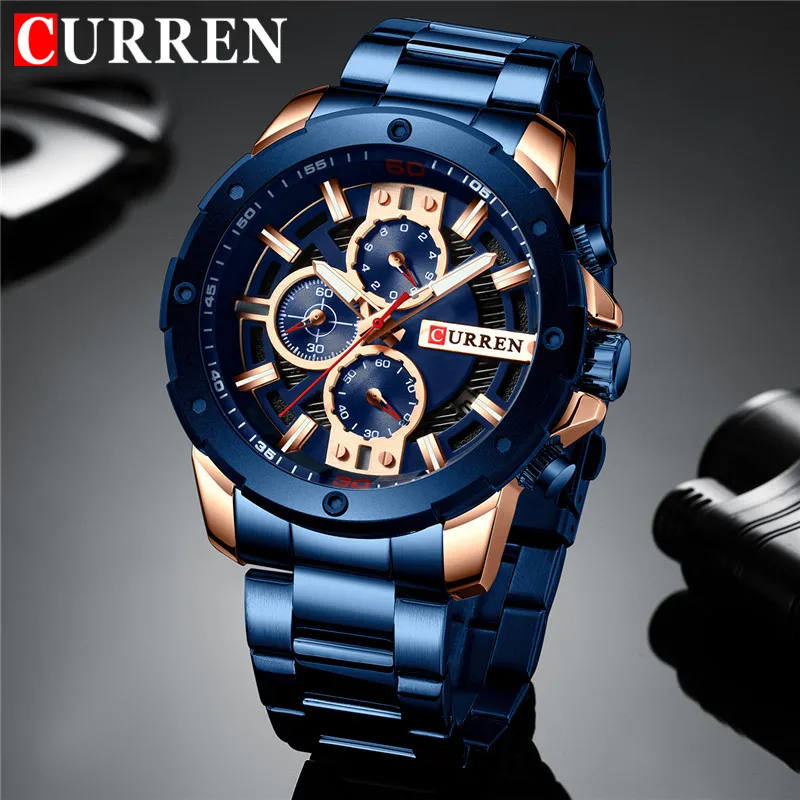 CURREN Men Watches Top Luxury Brand Quartz Watch Stainless Steel Business Wristwatch Male Clock Relojes Military Chronograph | Наручные