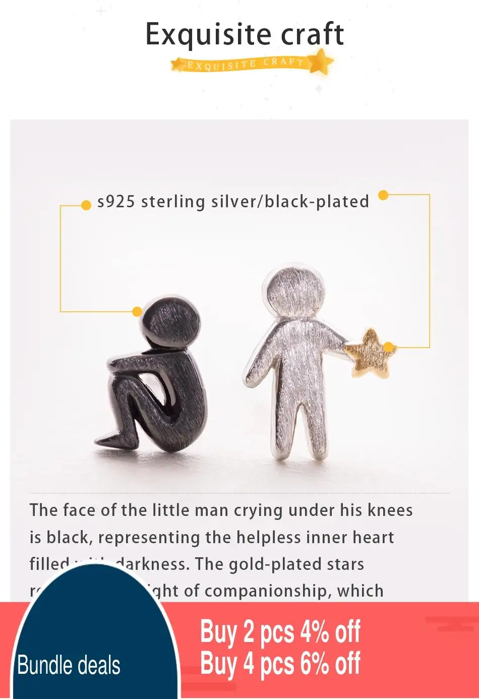 Женские серьги-гвоздики из серебра 925 пробы с золотыми звездами | Украшения и