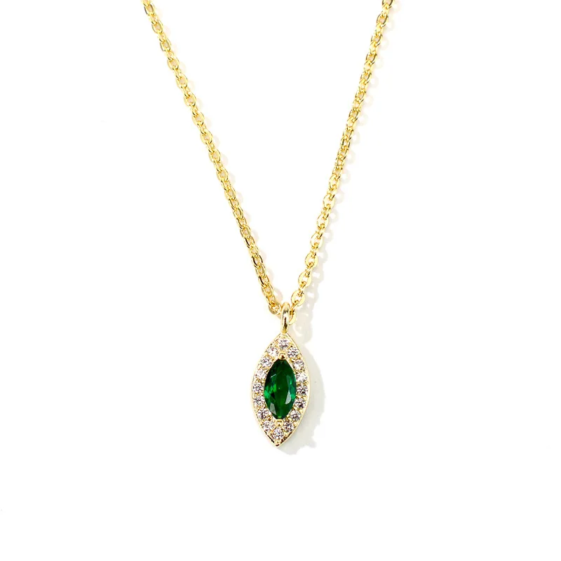 

OBEAR 14k Real Gold Plating Green Zircon Pendant Necklace Women Noble Temperament Banquet Gift Jewelry