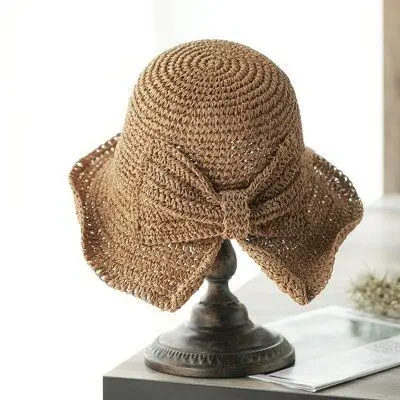 

Parent-child 100%Raffia Bow Sun Hat Wide Brim Floppy Summer Hats For Women Beach Panama Straw Dome Bucket Hat Femme Shade Hat