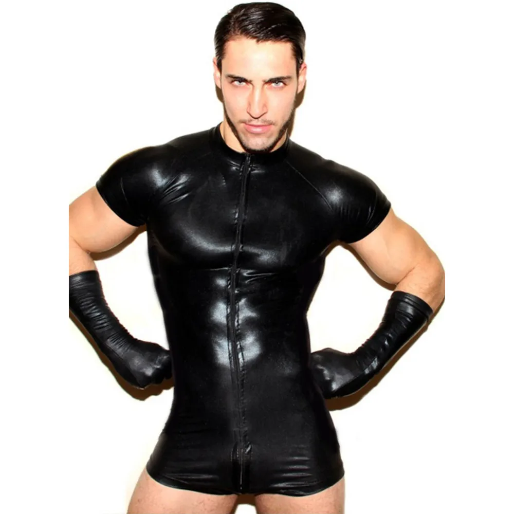 Мужской сетчатый комбидресс большого размера плюс черный из искусственной кожи