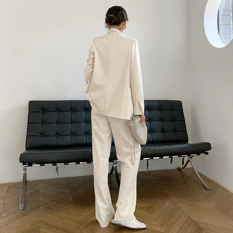 

[EAM] Wide Leg Pants Big Size Two Piece Suit New Lapel Long Sleeve Loose Fit Women Fashion Tide Spring Autumn 2021 1DD5643