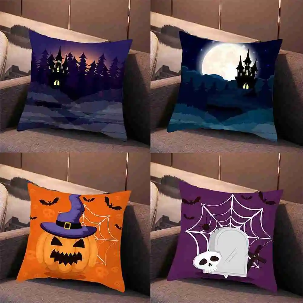 

Halloween Cushion Cover 45x45 Pillowcase Pumpkin Witch Printed Sofa Cushions Decorative Pillowcover Home Decor Pillow Cases
