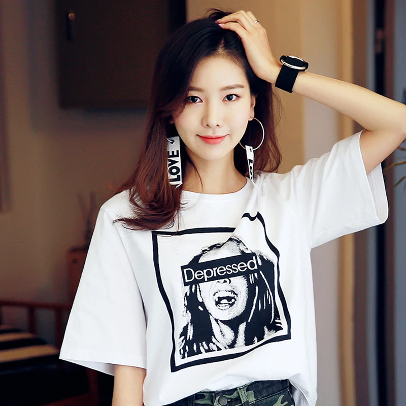 Высокое качество женская футболка эстетические корейские рубашки хлопок