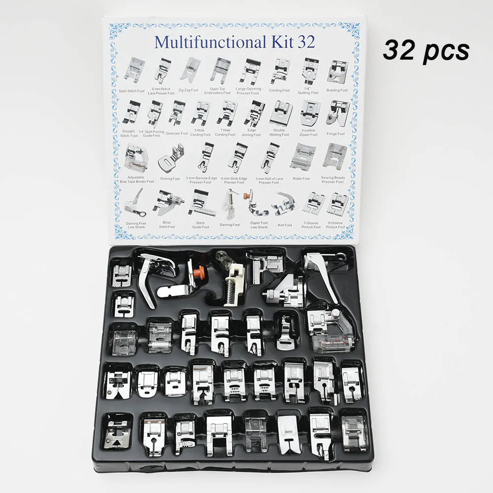 Press Foot 32pcs Швейная машина для ног Costura пресс er Feet Maquina De Coser Janome Швейные Calcador Singer Brother 11/32/35/42/45/48/52/62 шт - Цвет: Press Foot 32pcs