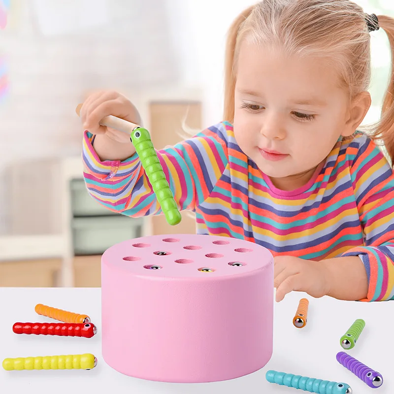

New Child Montessori Wooden Toys Catch Worms Matching 3D Puzzle Games Early Education Interactive Math Kids Toy