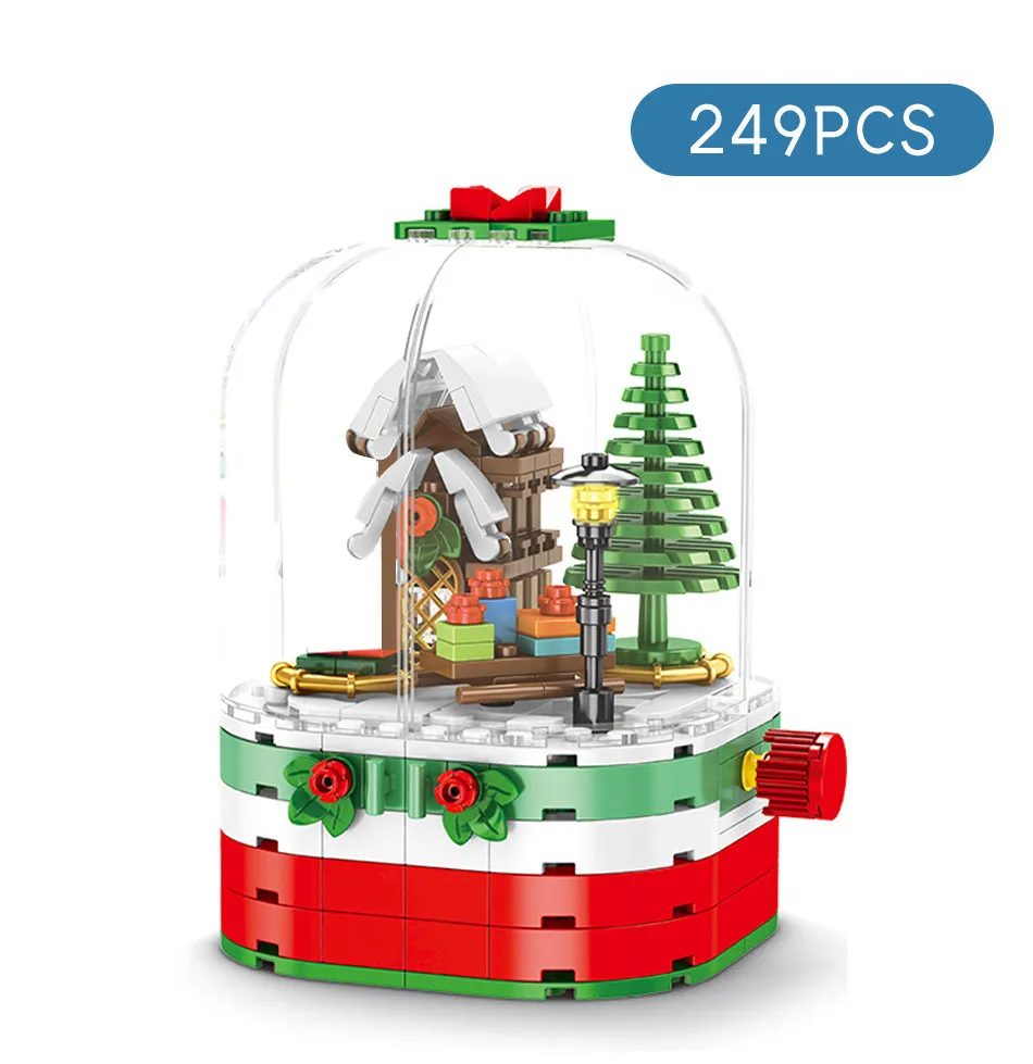 

Merry Christmas Theme Music Box Santa Claus Elk Building Blocks Snowhouse Bricks Kriss Kringle Figures Toys Gifts