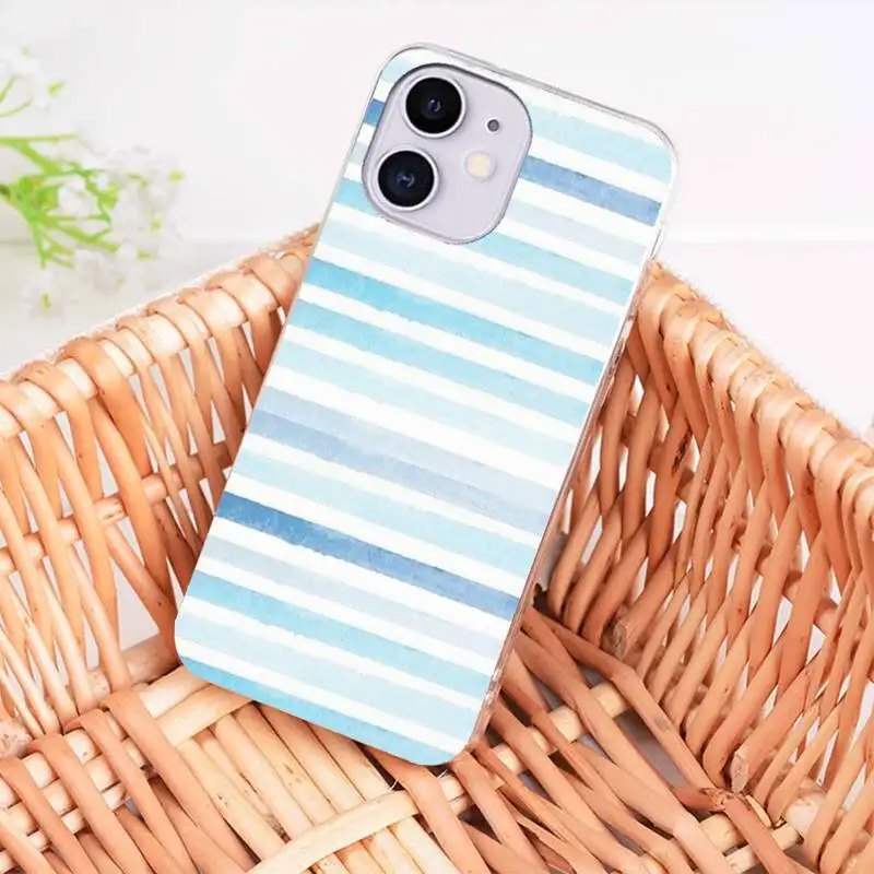 

Blue and White Stripes Phone Case coque fundas for iphone 12 11 PRO MAX X XS XR 5S 6S 7 8 PLUS SE 2020