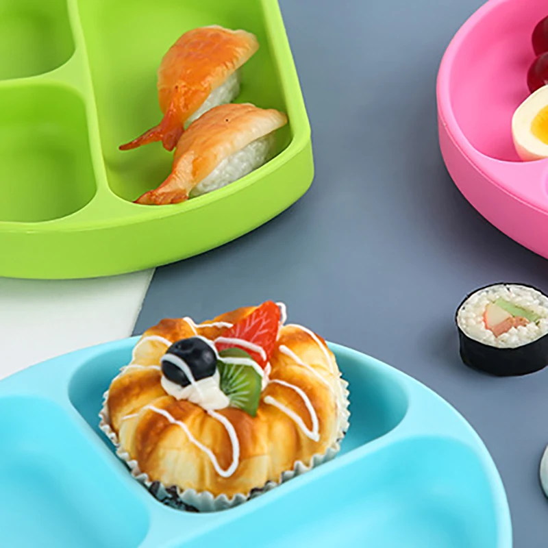 

Creative Baby Silicone Dishes Plate With Suction Cup Children Divided Food Plate Baby Feeding Eat Training Bowl