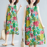 national style dress womens 2021 summer new sleeveless sling large mothers print medium length skirt