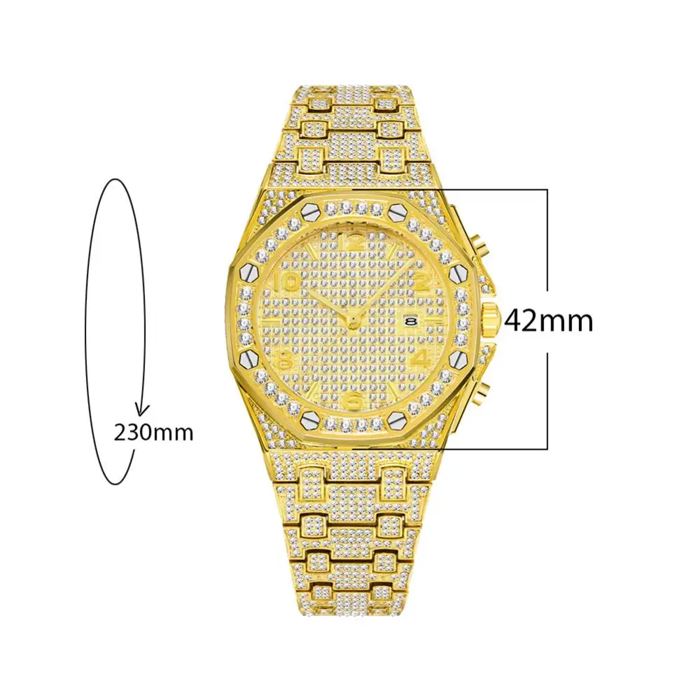 

Mens Watches 18k Gold Quartz Iced Out Mens Chronograph Watch Top Brand Luxury Watch Men Trending Unique FF Arabic Diamond Watch