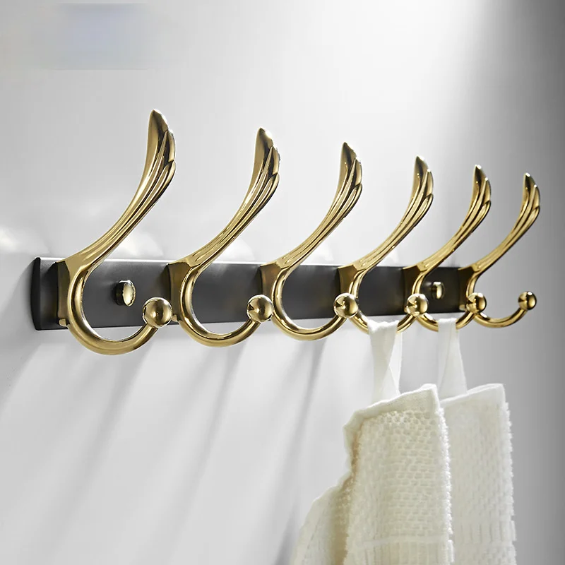 

3/4/5/6/7/8 Hooks Bathroom Organizer Wall Mount Hook Rail Door Hanging Holder Towel Rack Gold Coat Hooks Toilet Storage Shelf
