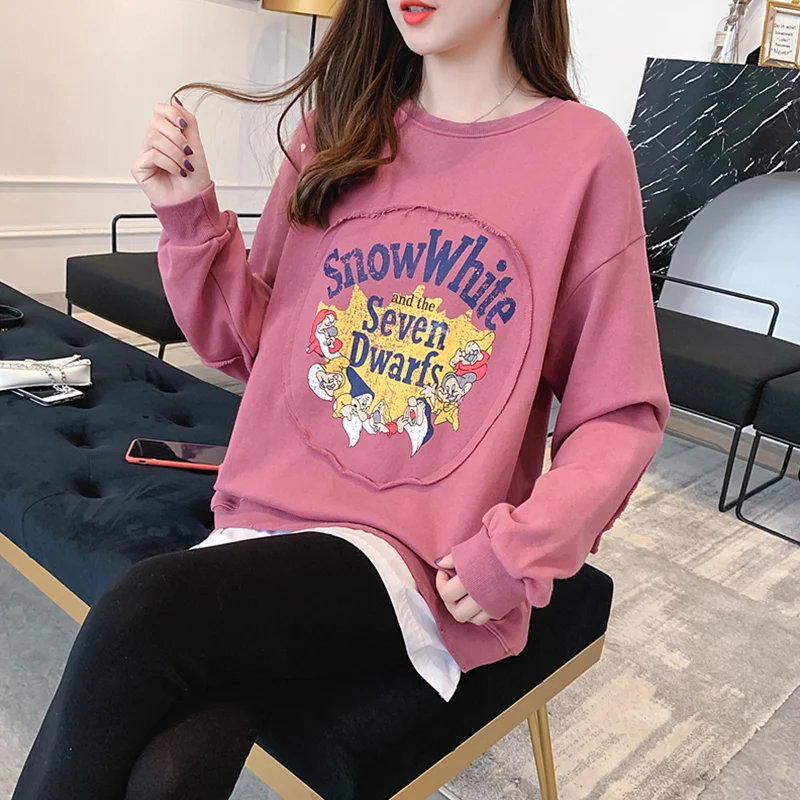 

Large size women's new tide spring and autumn thin fake two sweater women loose Korean fat mm belly clothing