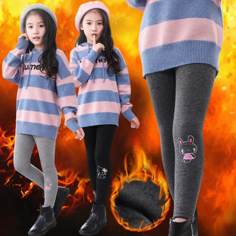 Бархатные теплые леггинсы дети брюки одежда с мультяшным принтом зимние осенние