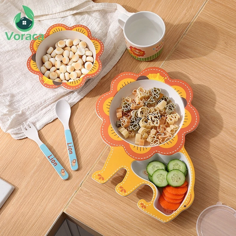 Набор детской посуды из бамбукового волокна с тарелкой чашкой вилкой ложкой 5