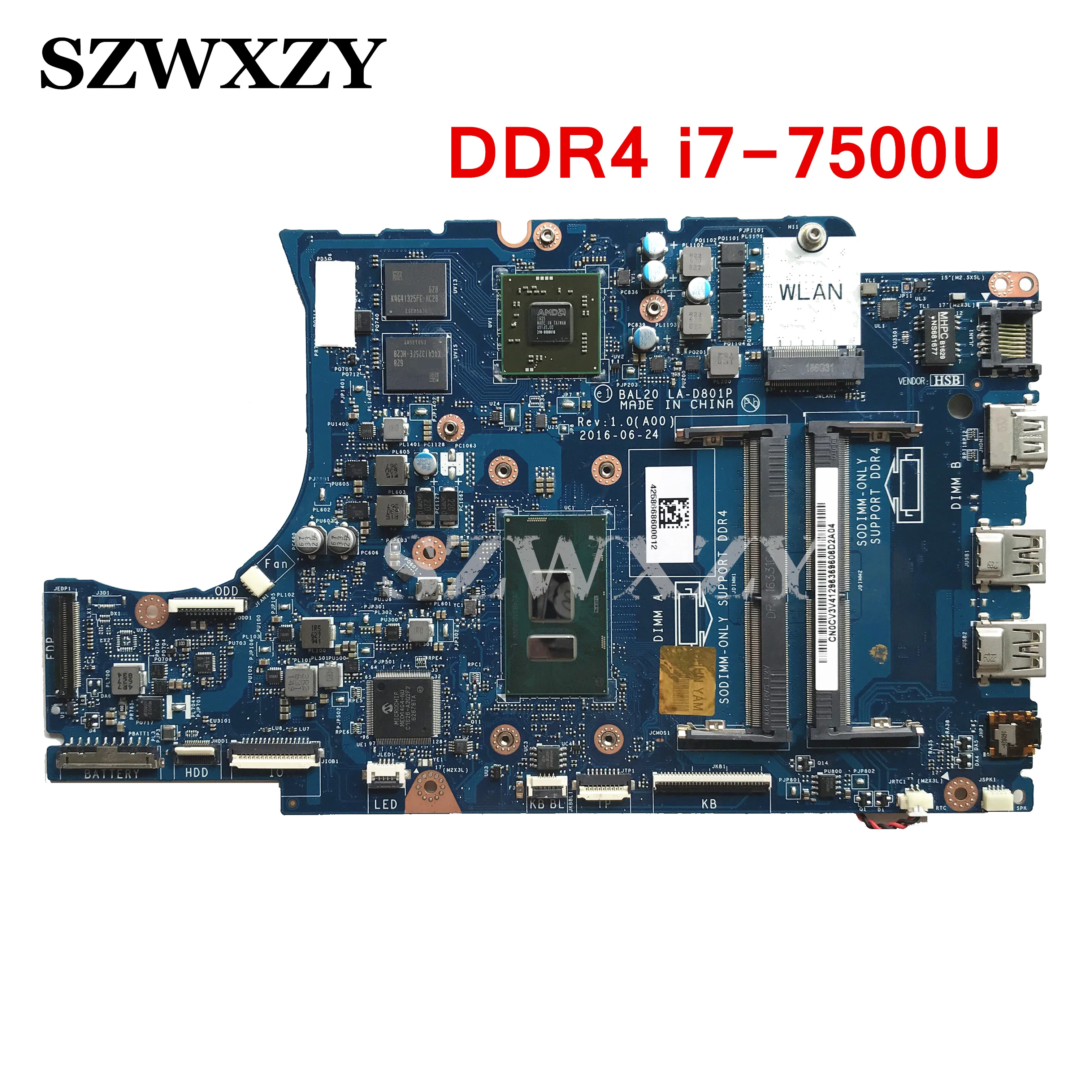 CV3V4 для Dell Inspiron 15-5567 5567 Материнская плата ноутбука CN-0CV3V4 0CV3V4 CV3V4 BAL20 LA-D801P DDR4 i7-7500U Процессор R7 M445 GPU