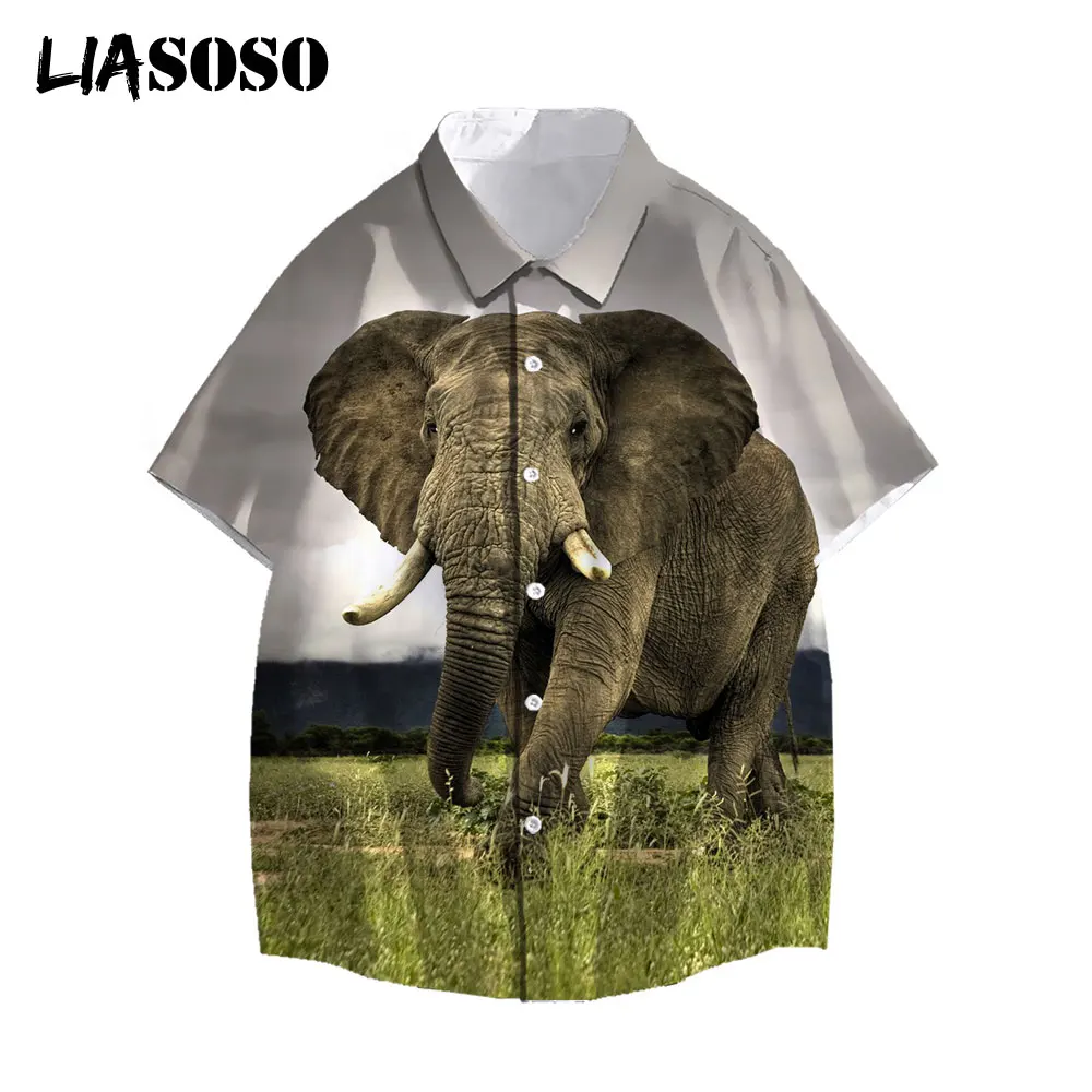 

LIASOSO Summer Men Women Casual Shirts Fashion Animal Elephant Short-Sleeve Beach Shirts Holiday Streetwear Daisy 3D Print Top