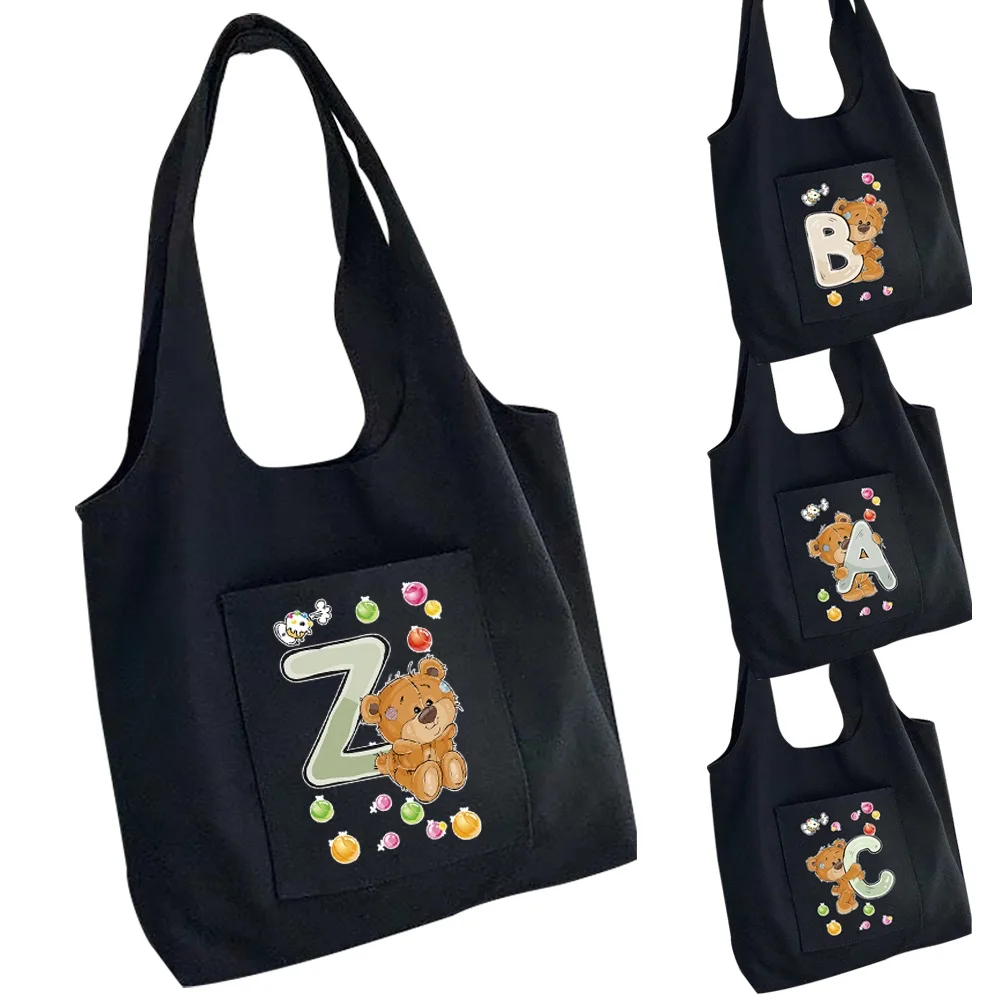 

Shopper Bag Women Canvas Bag Handbags Fashion Travel Messenger Shoulder Bag Bear Print Washable Grocery Storage Bag Tote Bag