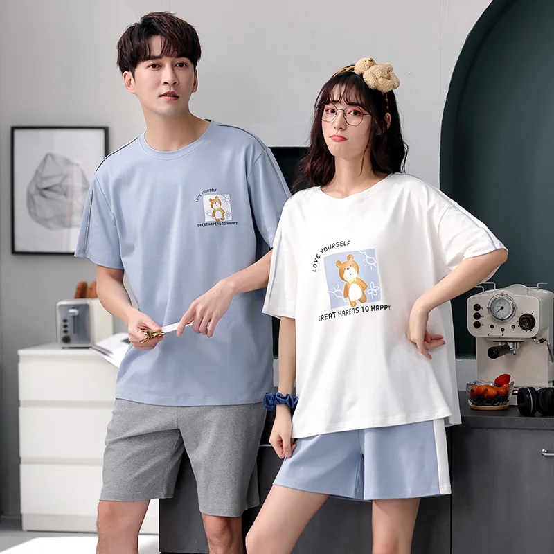 Couple Pajamas Cotton Short Sleeve Nightwear Summer New High-end Men's Women's Nightgown Home Wear Suit Large Sleepwear