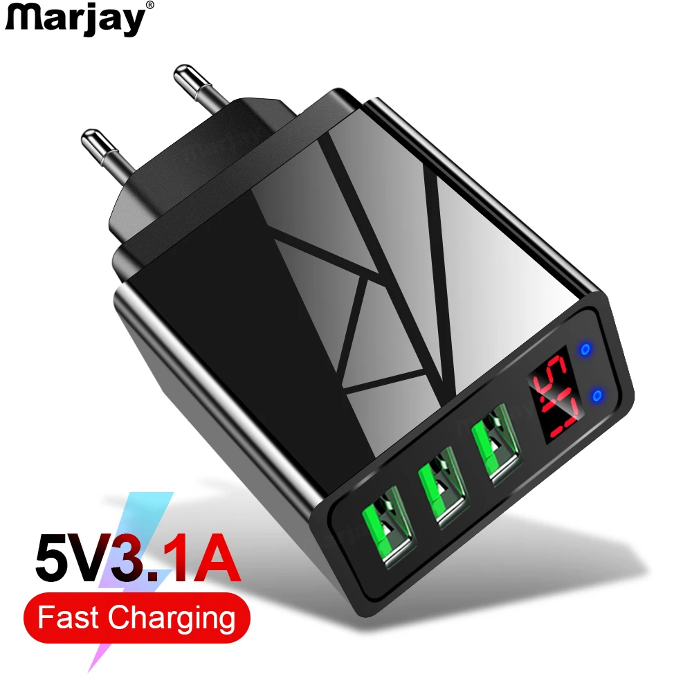 USB зарядное устройство для iphone зарядное устройство светодиодный дисплей 3 USB 5V 3A Быстрая зарядка настенное зарядное устройство для iphone samsung Xiaomi Max 2.4A Быстрая зарядка