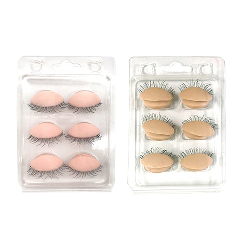 

6Pair Eyelids Eyelash Grafted Training Mannequin Head Makeup Eyelash Extensions Training Model Pink & Light Coffee Color
