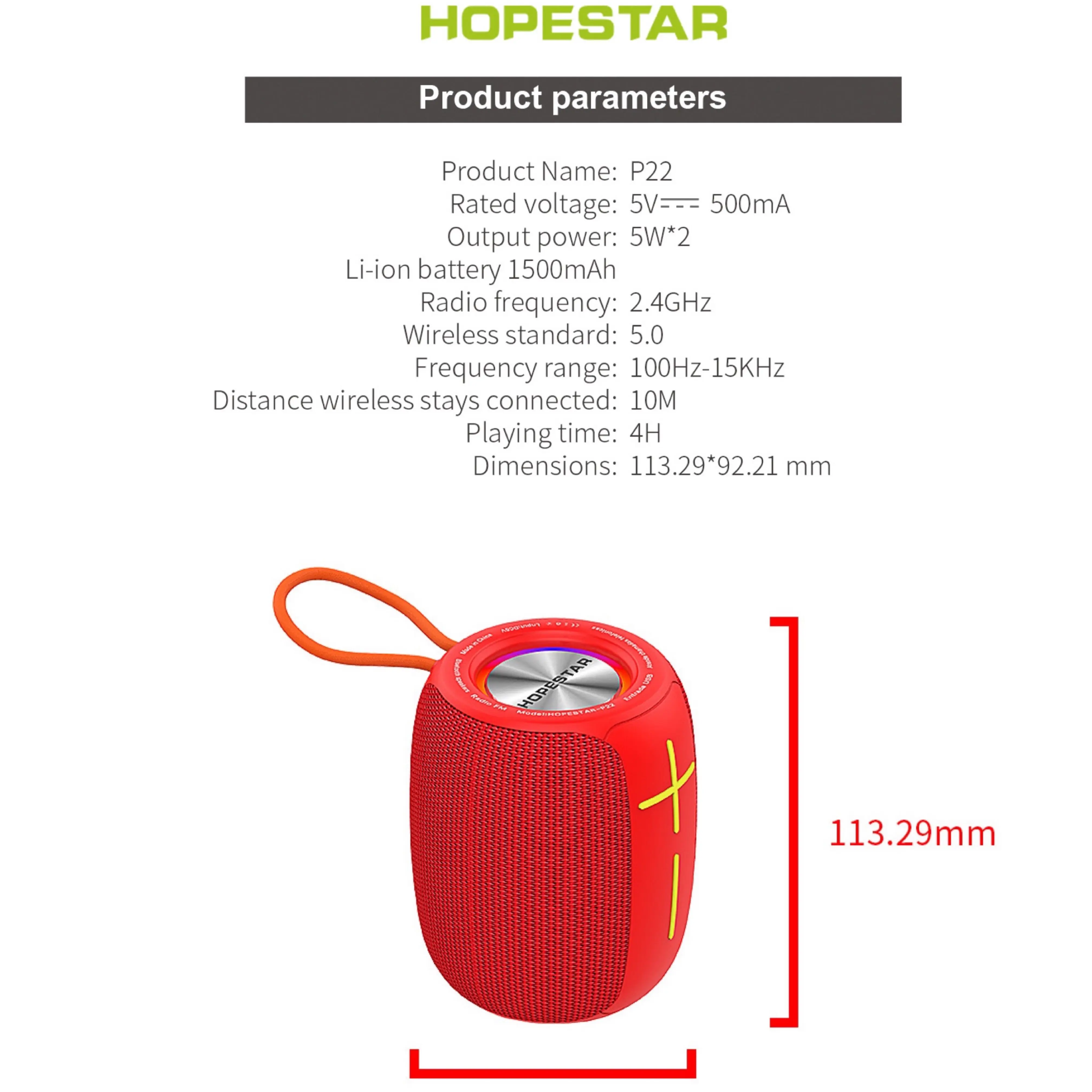 

HOPESTAR-P22 Wireless Portable Bluetooth Speaker IPX6 Waterproof Bass Column Music Player Subwoofer Boombox With Mic USB FM TF