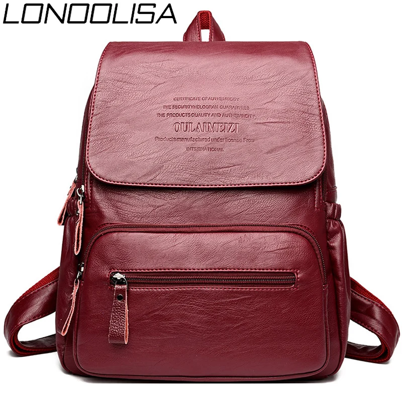 2019 популярный женский кожаный рюкзак LONOOLISA Женский дорожный школьные сумки для