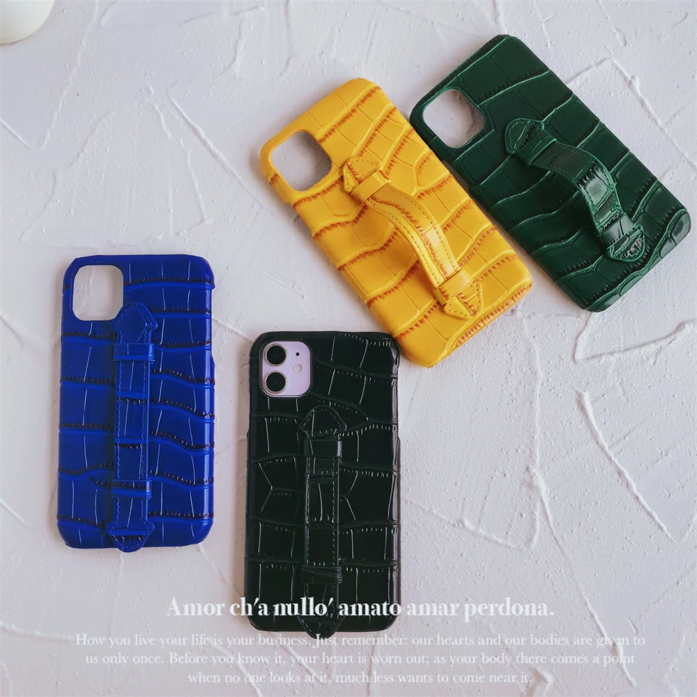 

Crocodile Texture with Wrist Bracket Function for Iphone 11 Pro Max Case Trendy Klein Blue Case for Iphone 12 13 Promax XR XSMAX