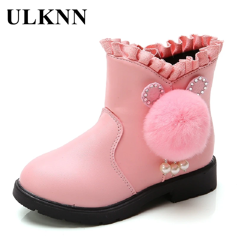 

Children Leather Princess Shoes Of Girl Baby Fashion Boots Warm Kids Mids-calf Boots Cute Todder Teen Shool Shoes Non-slip Pink