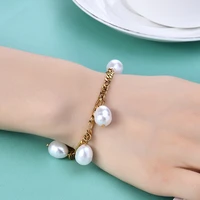 new minimalist korean baroque pearl link chain charm bracelet for women party gift fashion jewelry female bangles wholesale