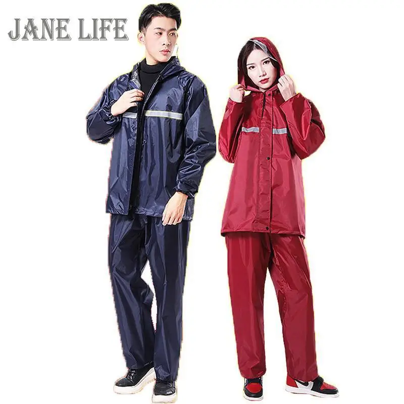 

Raincoat Suit Impermeable Waterproof Reflective Strip Men Women Rain Cover Hooded Motorcycle Poncho Rainwear Hiking Fishing