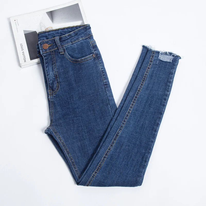 Корейские женские джинсы хлопковые черные Стрейчевые узкие нестандартные брюки