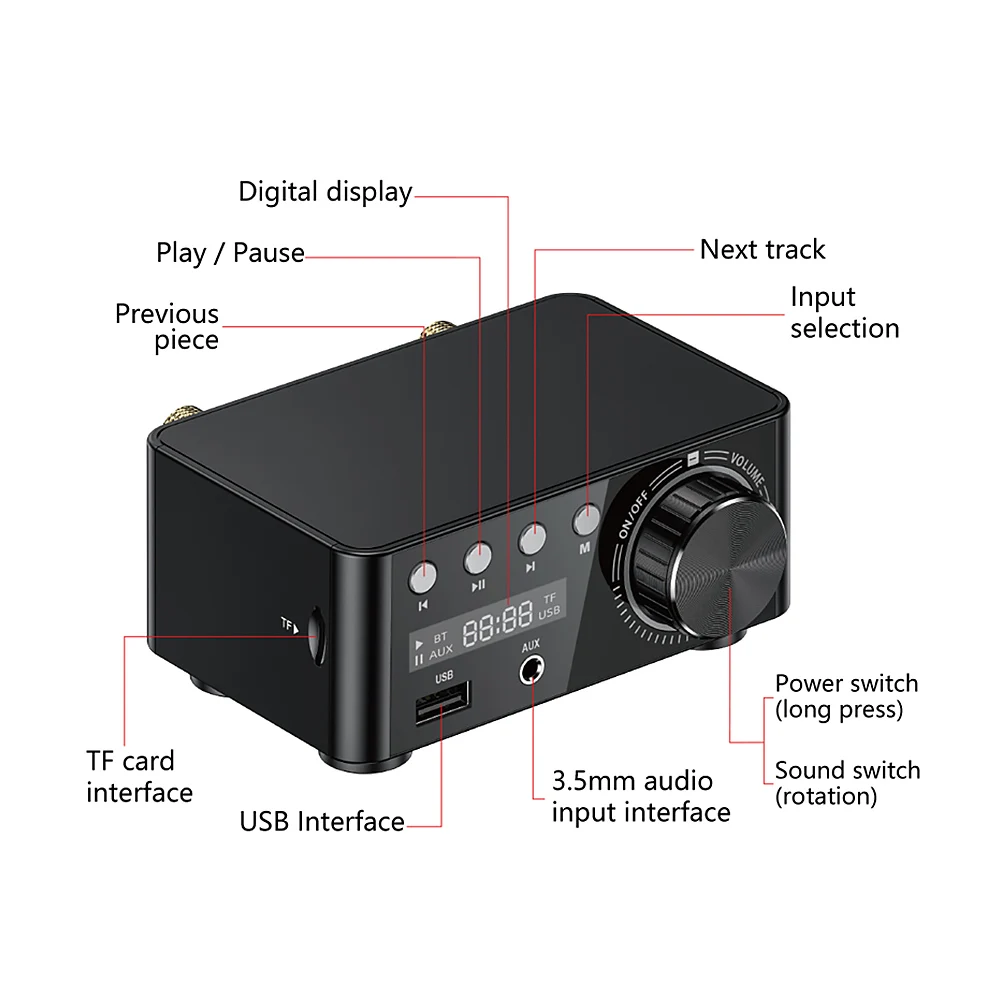 Цифровой усилитель AIYIMA TPA3116 звука Bluetooth класса D для дома стерео Hi-Fi 50Wx2 с