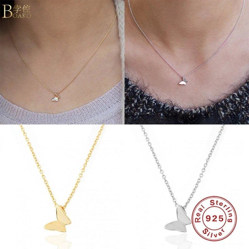 

BOAKO Mini Butterfly Necklace For Women 2020 Silver 925 Jewelry Necklace Charms Chains Fine Jewelry Choker Bijoux Femme #12.4