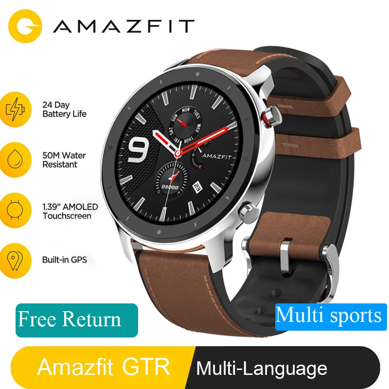 Глобальная версия, Новые смарт-часы Amazfit GTR 47 мм, 5ATM, умные часы, 12 дней, батарея, управление музыкой для Android IOS